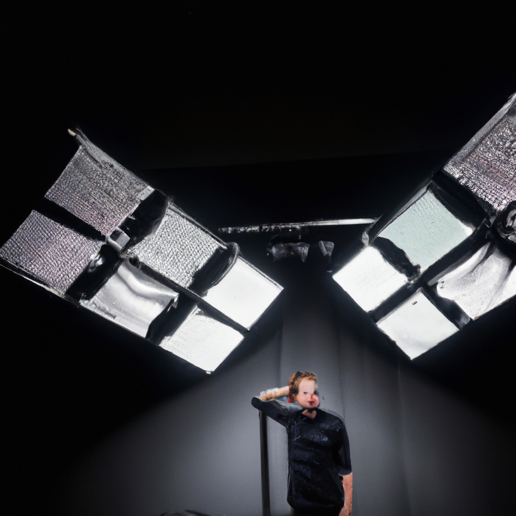 Mathis — technicien lumière ajustant des panneaux LED, ambiance minimaliste